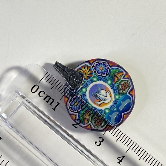 Millefiori Polymer Clay Pendant with Dove, Dolphins, and Turtles - Picture 4 of 6